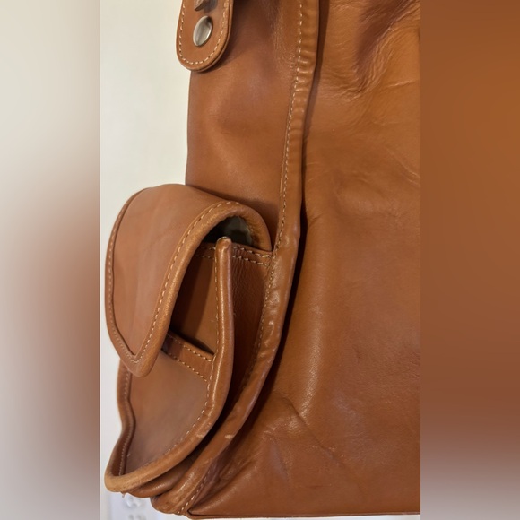 J. Crew Large Brown Leather Tote Bag Exterior Pockets Tan - Picture 13 of 14